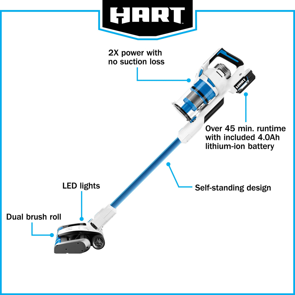 HART 20-Volt Dual Brushroll Stick Vacuum Kit With 4.0 Ah Lithium-Ion Battery