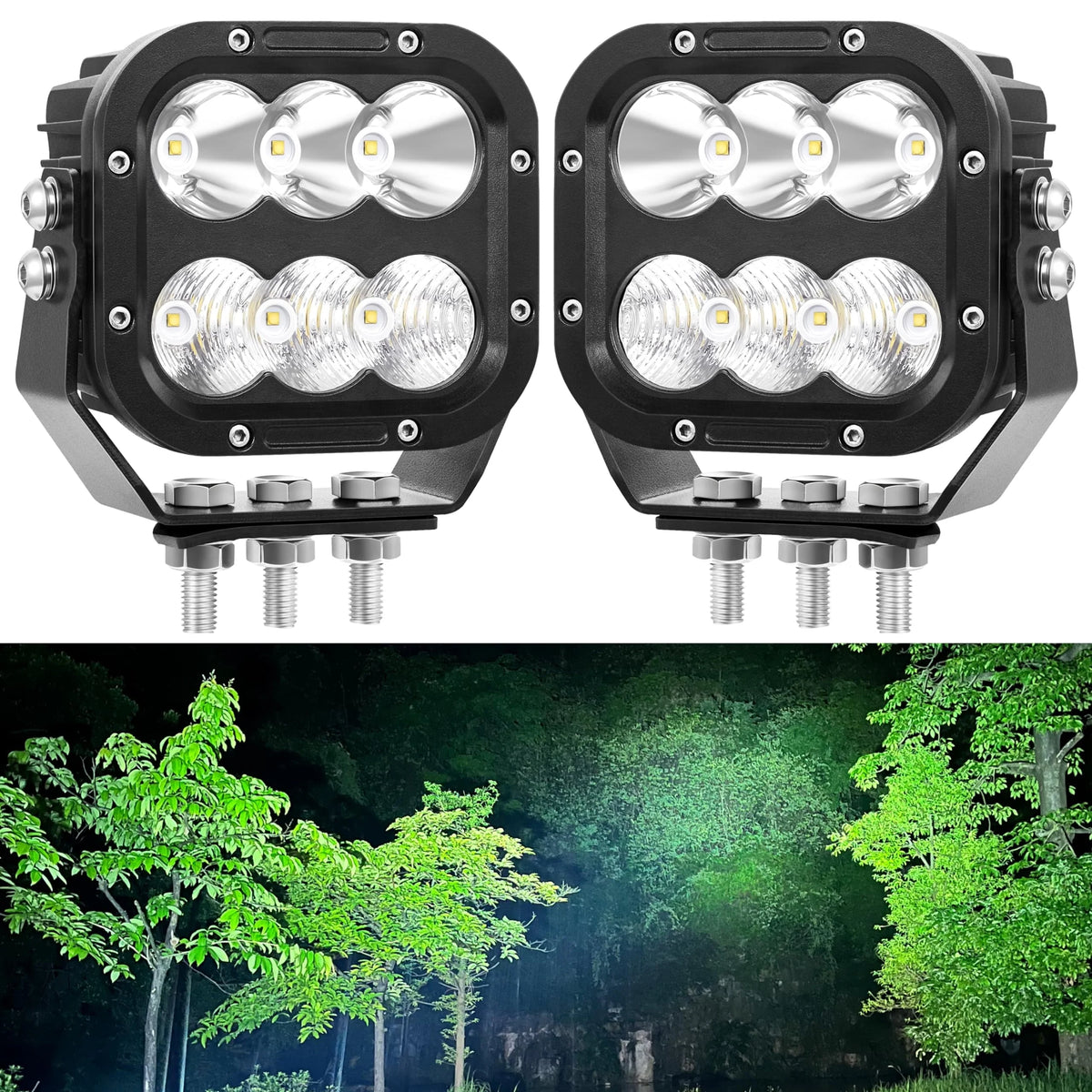 SAN YOUNG LED Off-Road Driving Lights, 5 Inch, 120W, 10000lm, 12V/24V, Pair - IP68