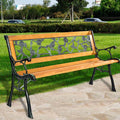 Garden Park Bench, Cast Iron And Kembat Wood, Black And Natural, 49.5in x 20.5in x 29in
