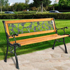 Garden Park Bench, Cast Iron And Kembat Wood, Black And Natural, 49.5in x 20.5in x 29in