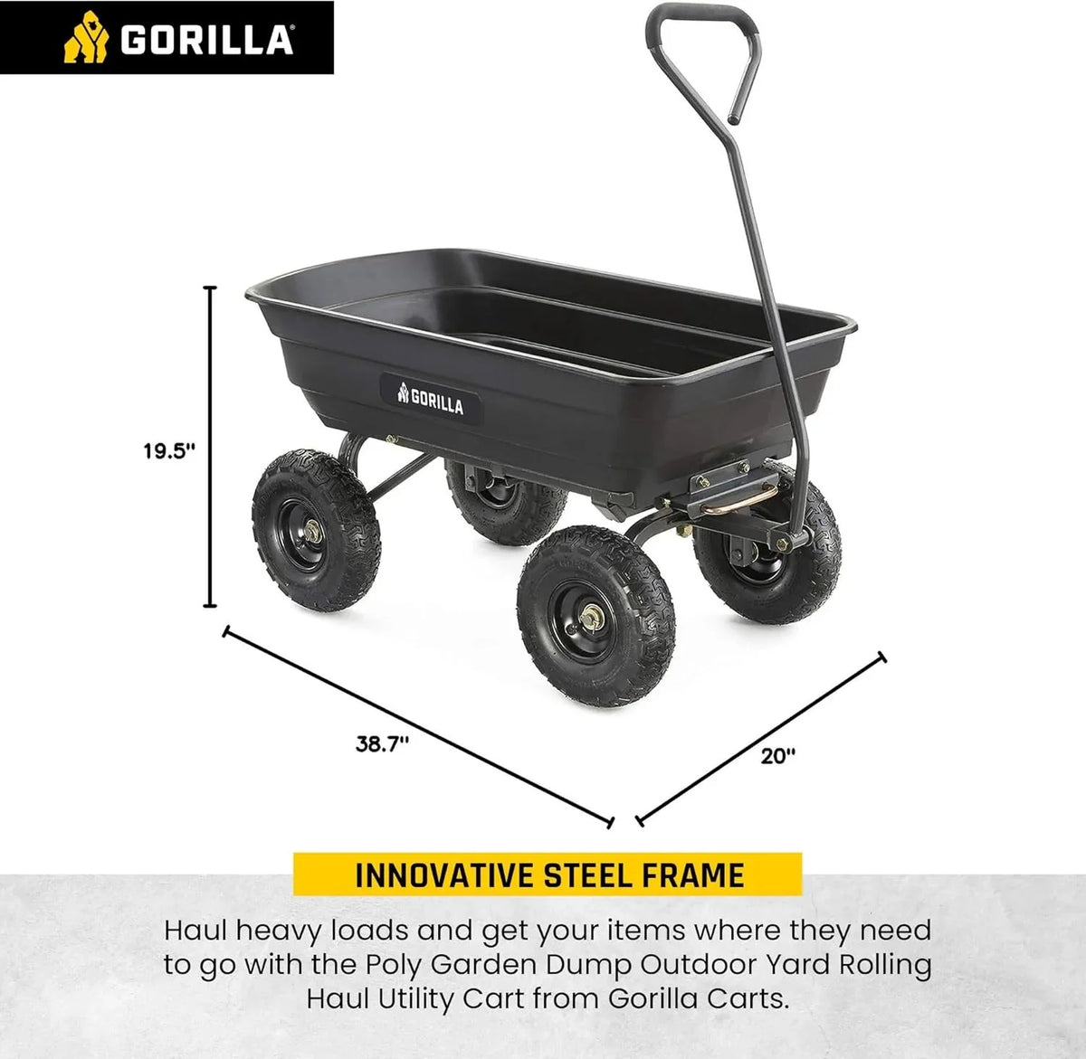 Gorilla Carts Utility Dump Wagon 6 Cubic Feet 1200 lb Capacity Black - GOR6PS