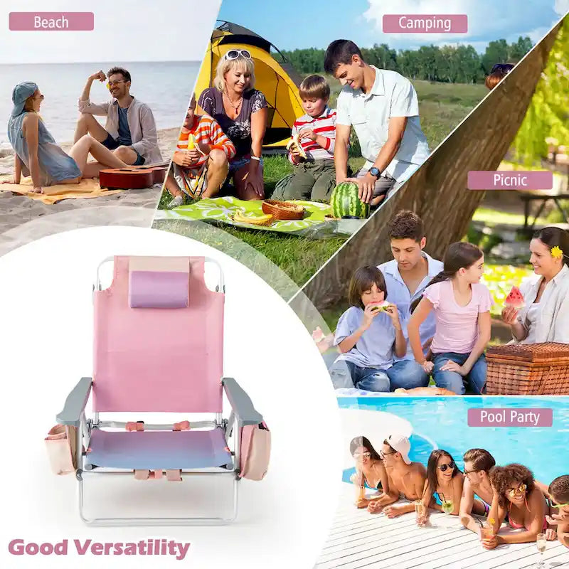 Costway Folding Backpack Beach Chairs 4-Pack, 5-Position Adjustable