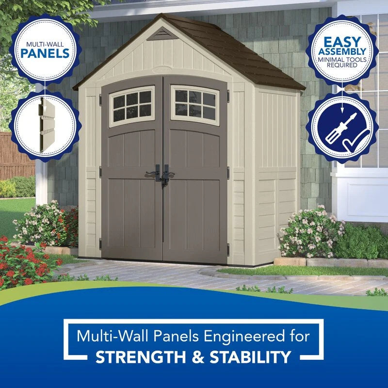 Cascade Plastic Storage Shed, Gray/Ivory/Brown, 7 ft W x 4 ft D