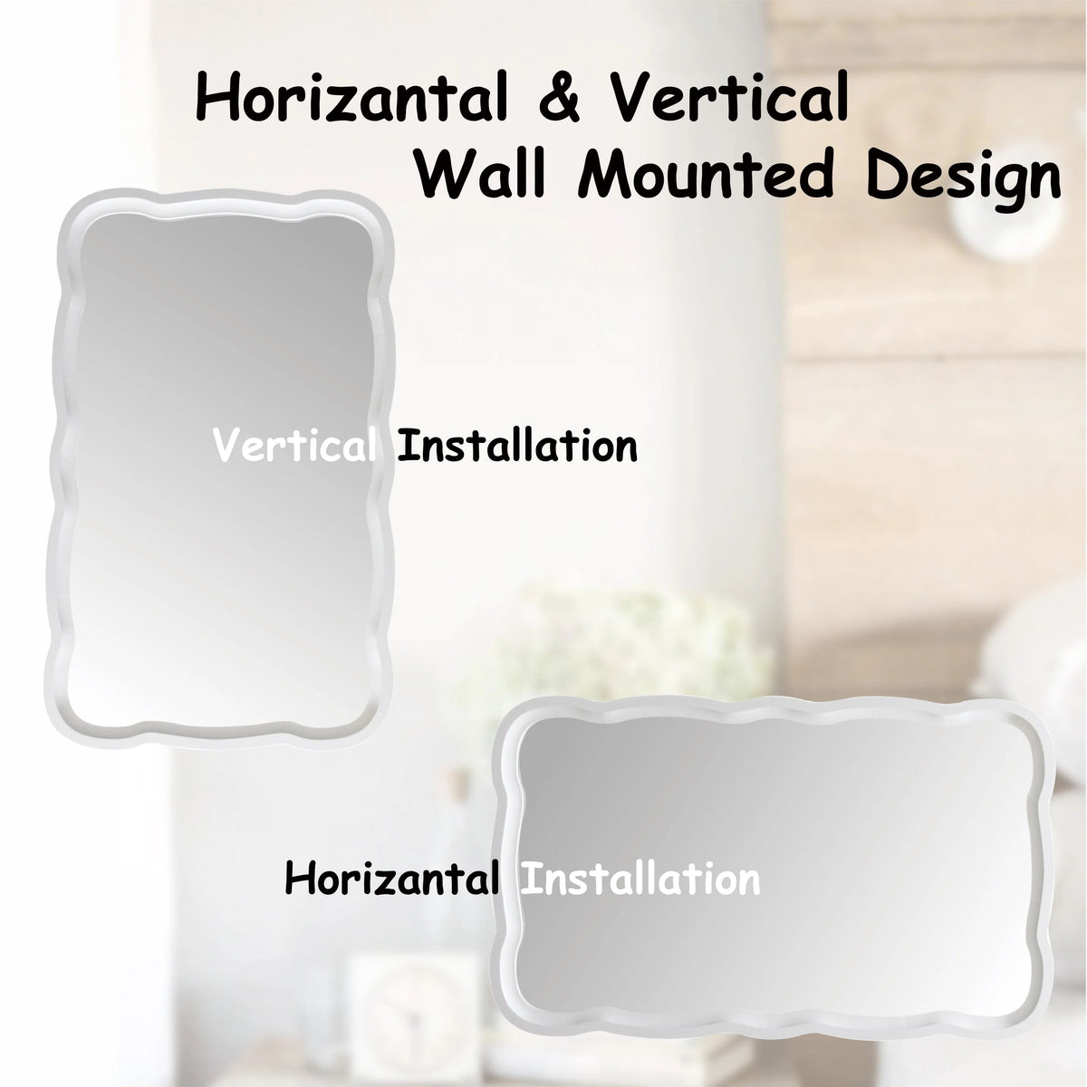 Curved Scallop Wood Frame Accent Mirror, 23.5 in L x 38 in W x 1 in H - Antique-Brown Or White