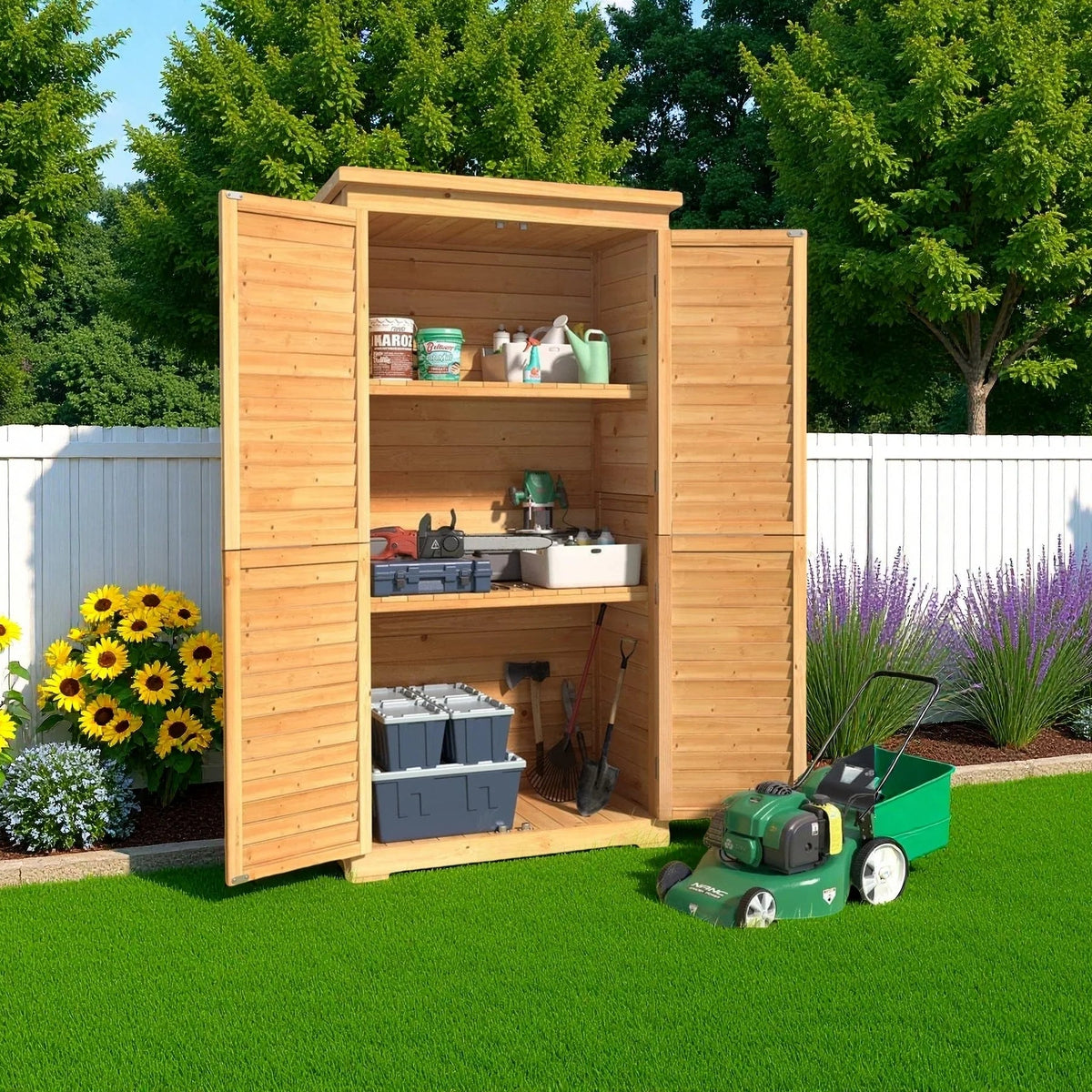 Lofka Outdoor Storage Cabinet With 2 Lockable Doors And 2 Adjustable Shelves, 34.3 x 18.3 x 63.2 in