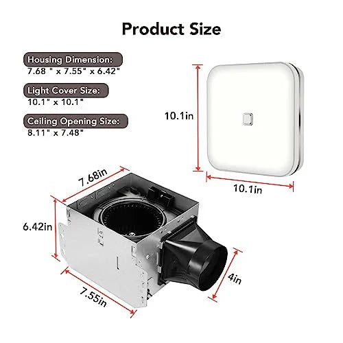 OREiN Bathroom Exhaust Fan With LED Light, 26W, 100 CFM, 1.5 Sones, 1000lm, 5000K