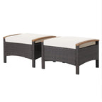 Costway Set Of 2 Patio Rattan Ottoman Footrests With Cushions, Mix Brown/Beige, 25 x 20 x 16 in