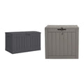 Suncast 50 Gallon Resin Outdoor Storage Deck Box, Peppercorn + EAST OAK 31 Gallon Storage Box, Grey