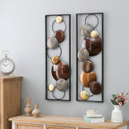 Metal Wall Decor Set, Gold And Brown, 2 Panels, 36.1 in H x 11.8 in W x 1.4 in D