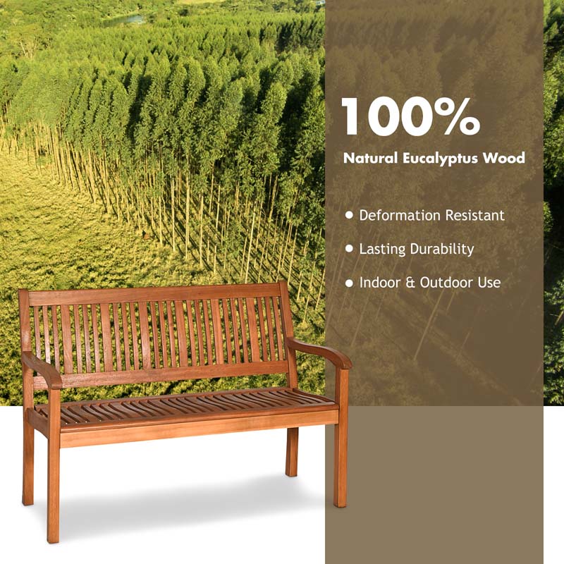 Eucalyptus Wood Outdoor Garden Bench, 2-Person, 50 x 25 x 36 in