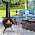 SinglyFire Outdoor Wood-Burning Cast Iron Chiminea Fireplace With Cover Rain Lids - Black