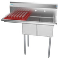 Freestanding 2-Compartment Sink With 16 in Drainboard, Silver - 43 in
