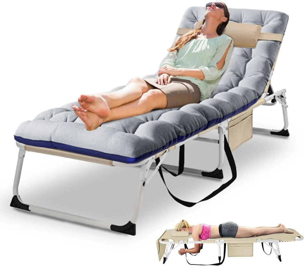Slsy 5-Position Adjustable Folding Lounge Chair And Cot - 75.2" x 25.6" x 11.8"
