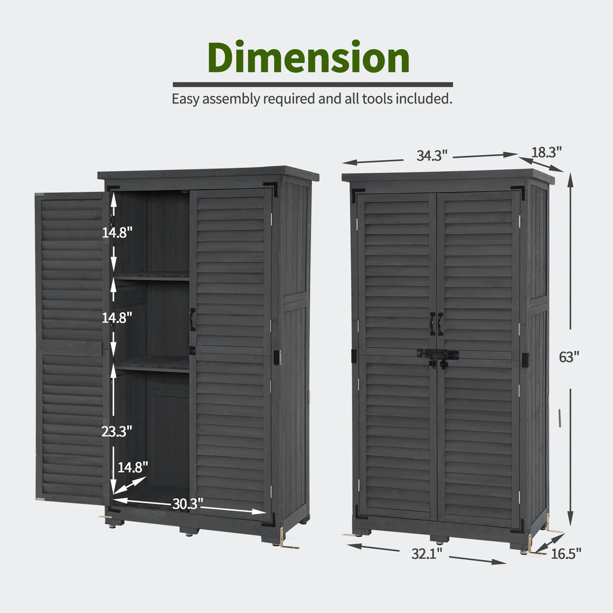 MCombo Tall Garden Wood Storage Shed, Brown - 1.52 x 2.85 ft