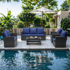 Wisteria Lane 4-Piece Outdoor Wicker Patio Conversation Set With Blue Cushions