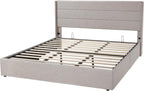 Queen Size Lift-Up Storage Bed With Wingback Headboard, Upholstered Platform Bed Frame With Hidden Storage