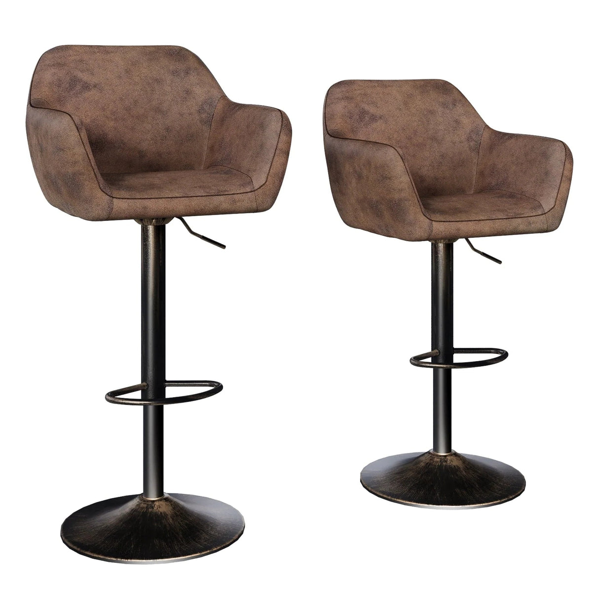 Homfa Tall Adjustable Rolling Bar Stools With Armrests And Back, Vintage Brown, Set Of 2