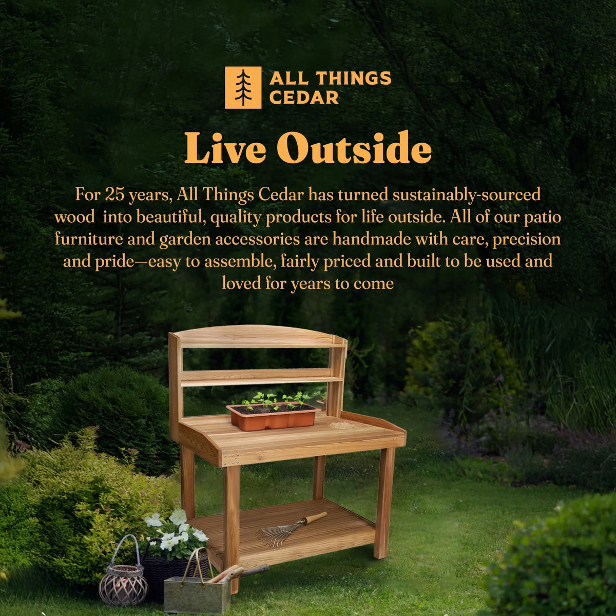 All Things Cedar Deluxe Potting Bench Outdoor Garden Workstation Table - 47-1/2L x 24W x 61H