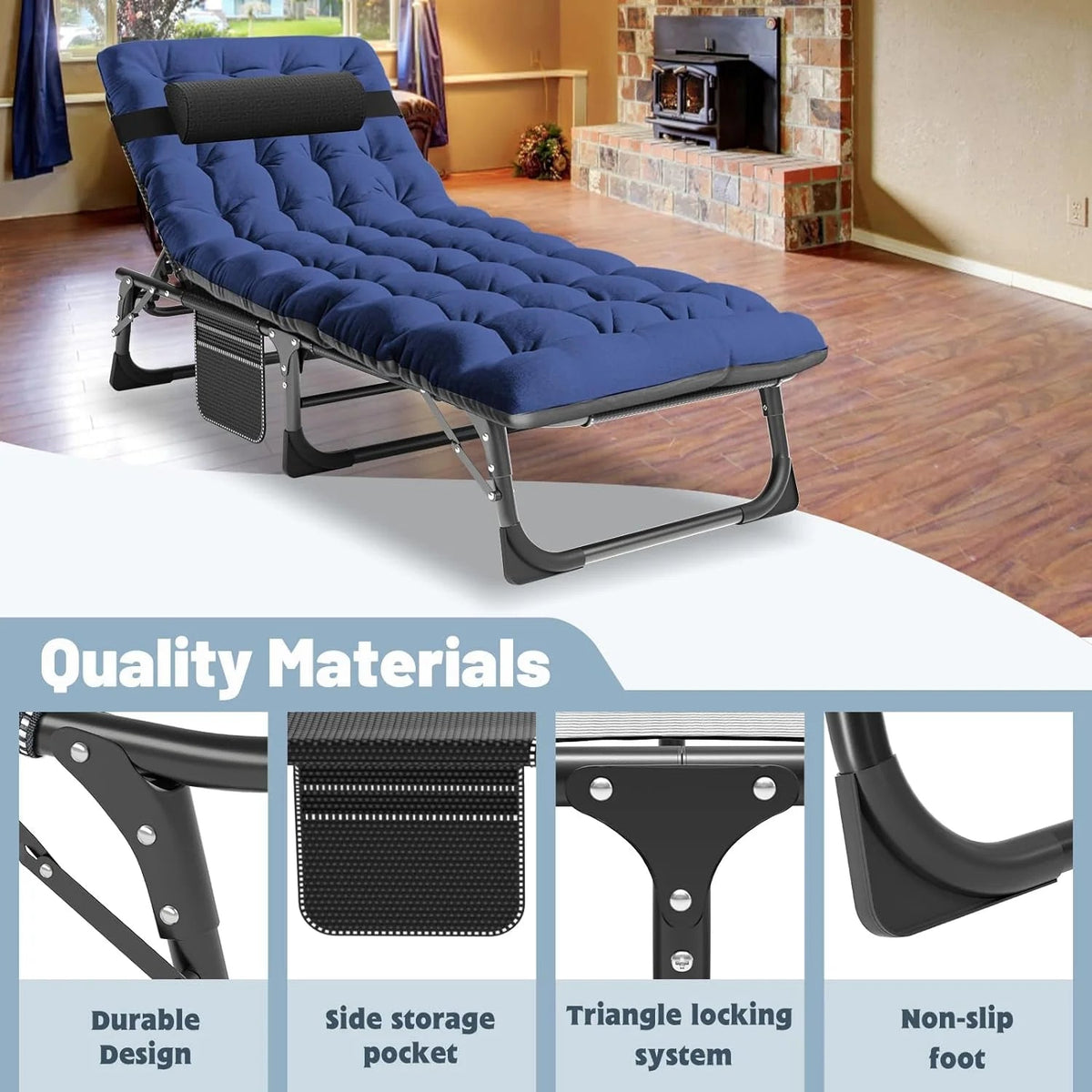 Slsy 5-Position Adjustable Folding Lounge Chair And Cot - 75.2" x 25.6" x 11.8"