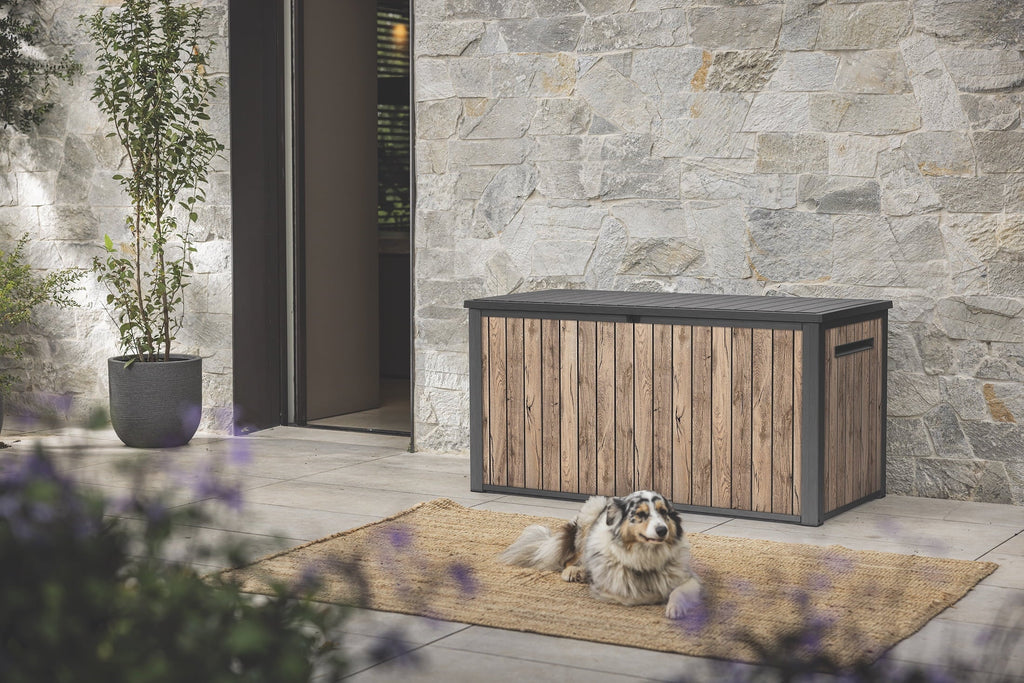 Keter 170 Gallon Durable Resin Outdoor Deck Box Storage, Pine
