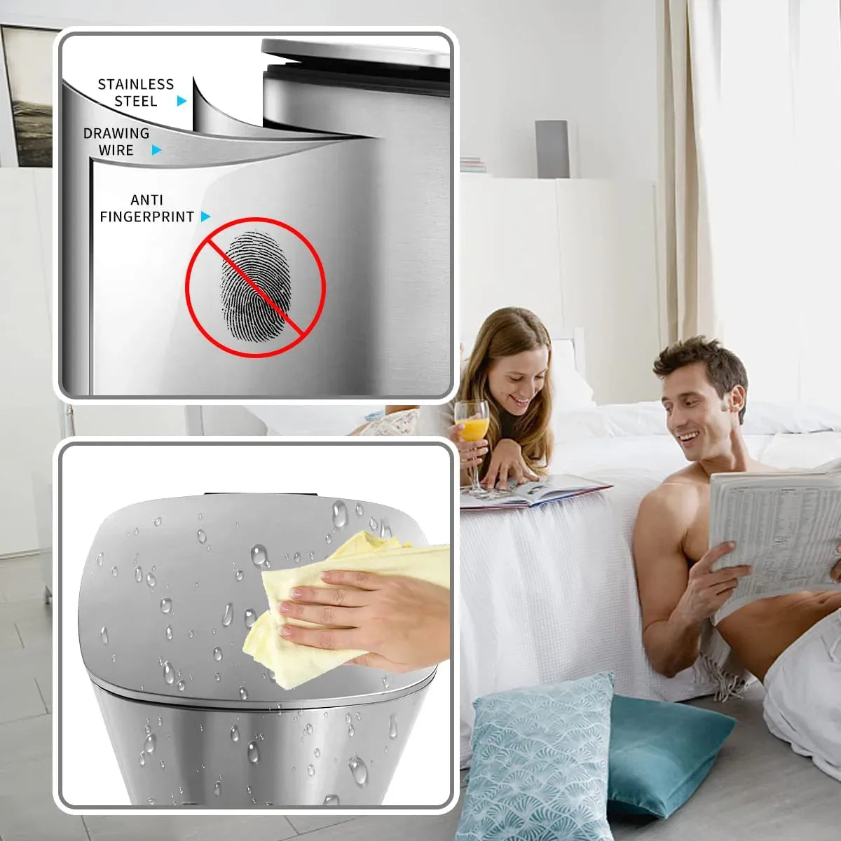 Bigacc 13 Gallon 50 Liter Automatic Stainless Steel Kitchen Trash Can - Automatic-Silver