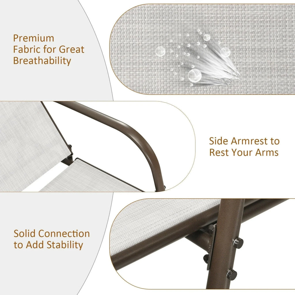 Fabric Folding Outdoor Chaise Lounge Chairs, 2 Pcs, 5 Position