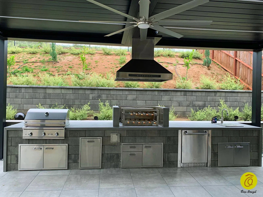 Oca-Brazil Brazilian BBQ Charcoal Grill With Firebox - 9 Skewers