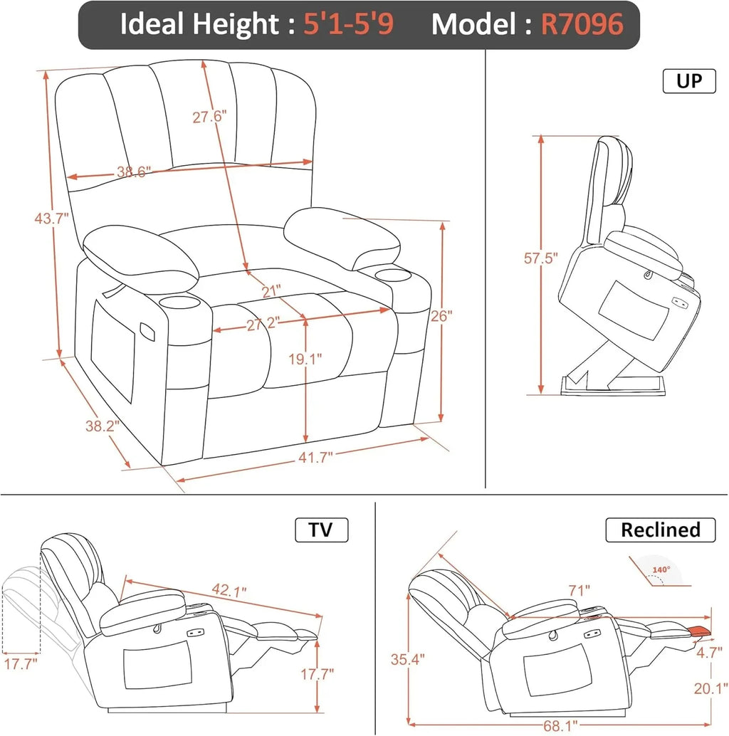 Heated Lift Recliner for Seniors with USB and Cup Holders