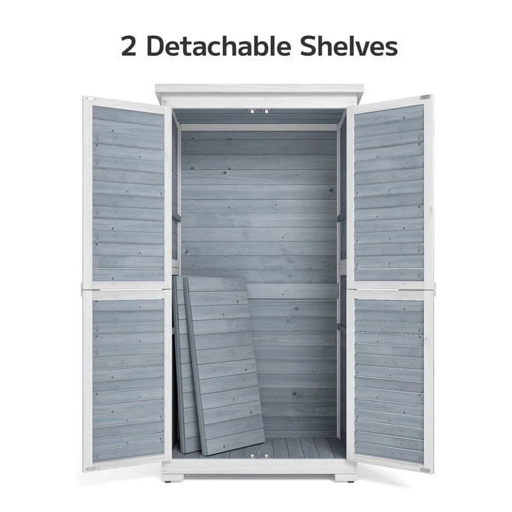 Lofka Outdoor Storage Cabinet With 2 Lockable Doors And 2 Adjustable Shelves, 34.3 x 18.3 x 63.2 in