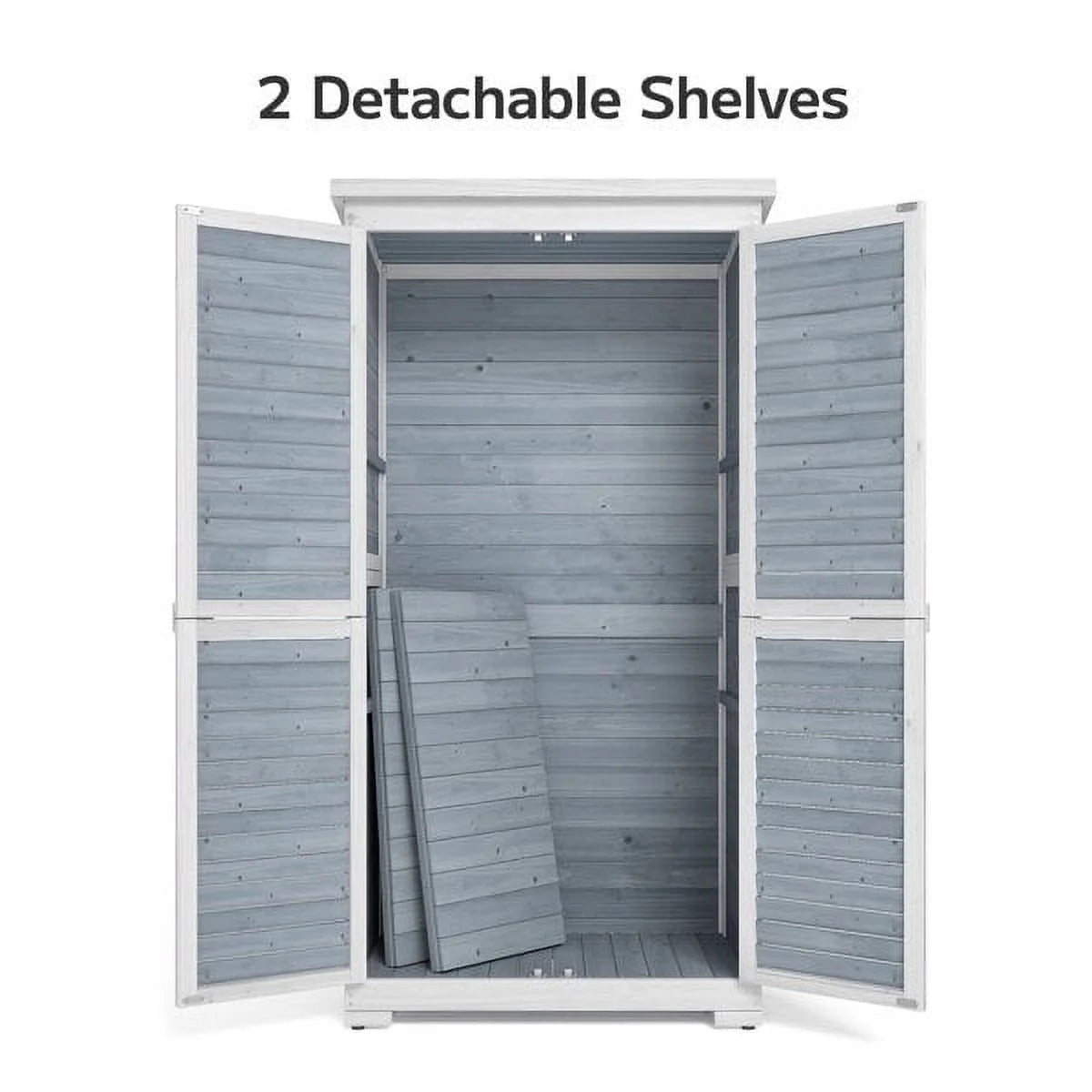 Lofka Outdoor Storage Cabinet With 2 Lockable Doors And 2 Adjustable Shelves, 34.3 x 18.3 x 63.2 in