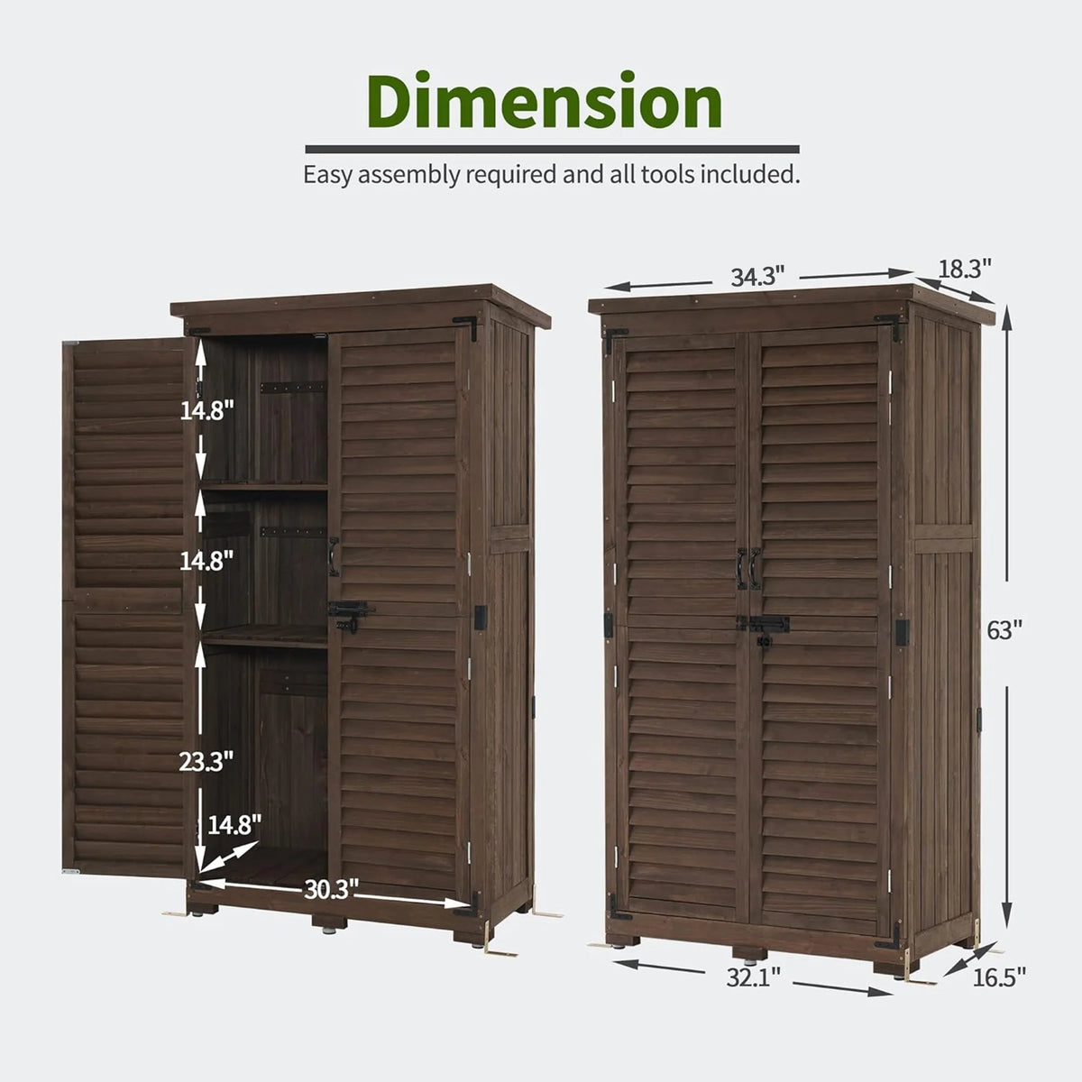 MCombo Tall Garden Wood Storage Shed, Brown - 1.52 x 2.85 ft