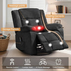 Korser Swivel Rocker Recliner Chair With Massage, Heating, USB Charging And Storage