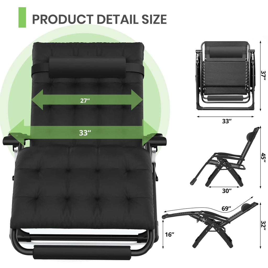 GVDV Zero Gravity Lounge Chair With Cushion And Cup Holder, 31 in D x 33 in W x 45 in H, Black