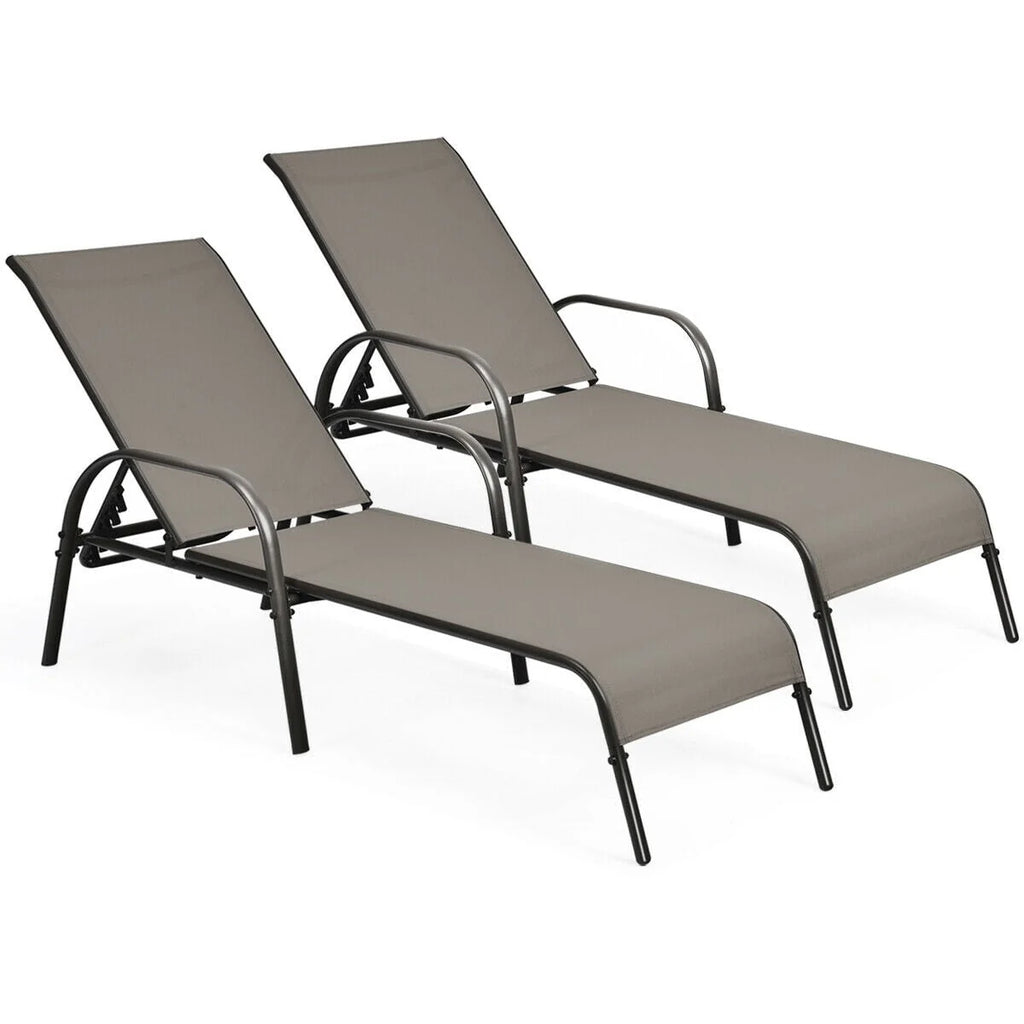 Fabric Folding Outdoor Chaise Lounge Chairs, 2 Pcs, 5 Position