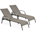 Fabric Folding Outdoor Chaise Lounge Chairs, 2 Pcs, 5 Position