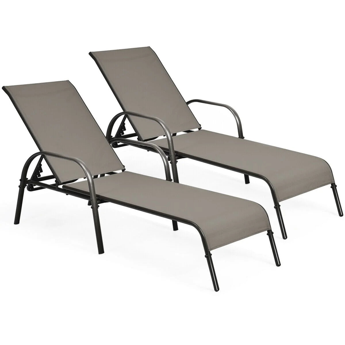 Fabric Folding Outdoor Chaise Lounge Chairs, 2 Pcs, 5 Position