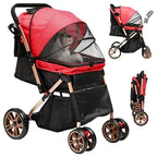 Dextrus 4-Wheel Foldable Pet Stroller With 7-inch Front And 10-inch Rear Wheels, 48.5 lbs Capacity