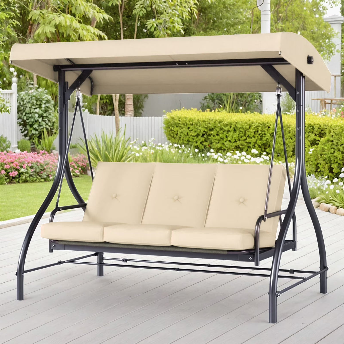Arlopu 3-Person Outdoor Convertible Porch Swing Glider With Canopy