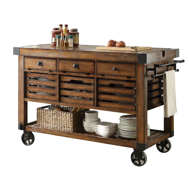 Kitchen Cart With 3 Drawers - Distressed Chestnut