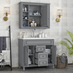 36'' Bathroom Vanity Set With Ceramic Sink Top, Mirror Cabinet, 2 Doors And 2 Drawers - Gray