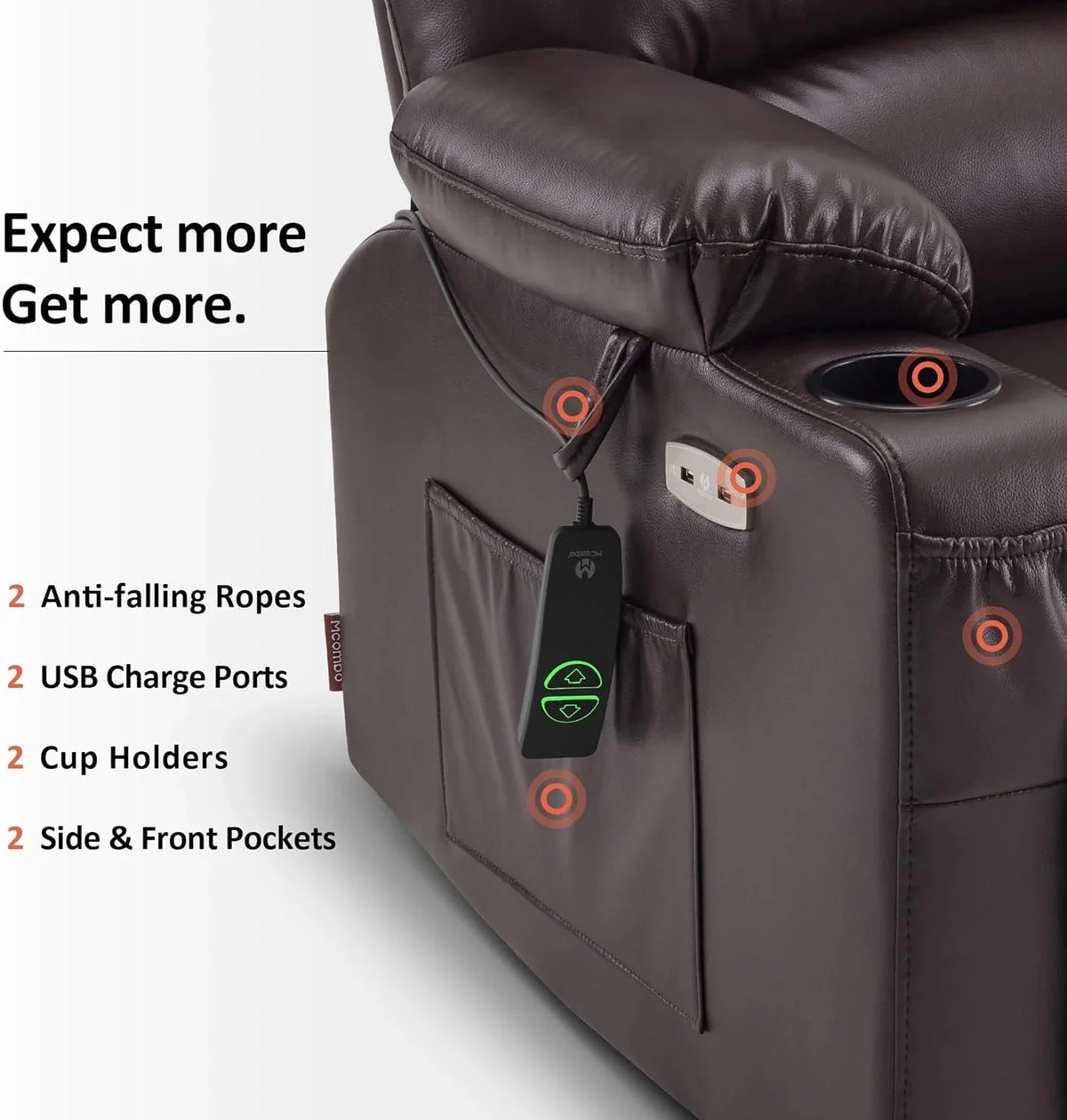 Heated Lift Recliner for Seniors with USB and Cup Holders