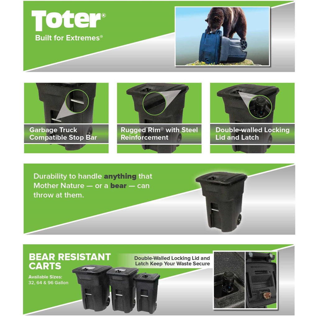 Toter Wheeled Trash Can, 96 Gallon, Black