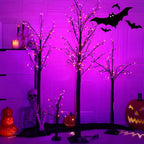 Albelt Lighted Black Halloween Trees, Set Of 3, 4FT 5FT 6FT, 96 LED Lights, Orange And Purple - GP-SW240DC0150T-IP44(US)