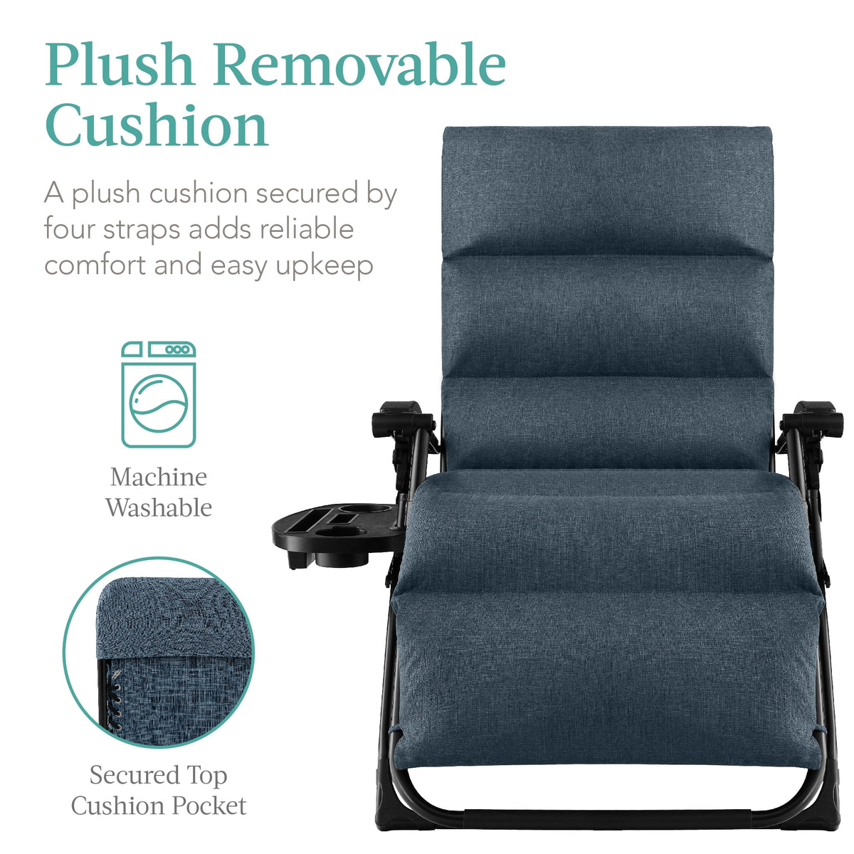 Best Choice Products Oversized Zero Gravity Folding Recliner With Removable Cushion And Side Tray - Fossil Gray