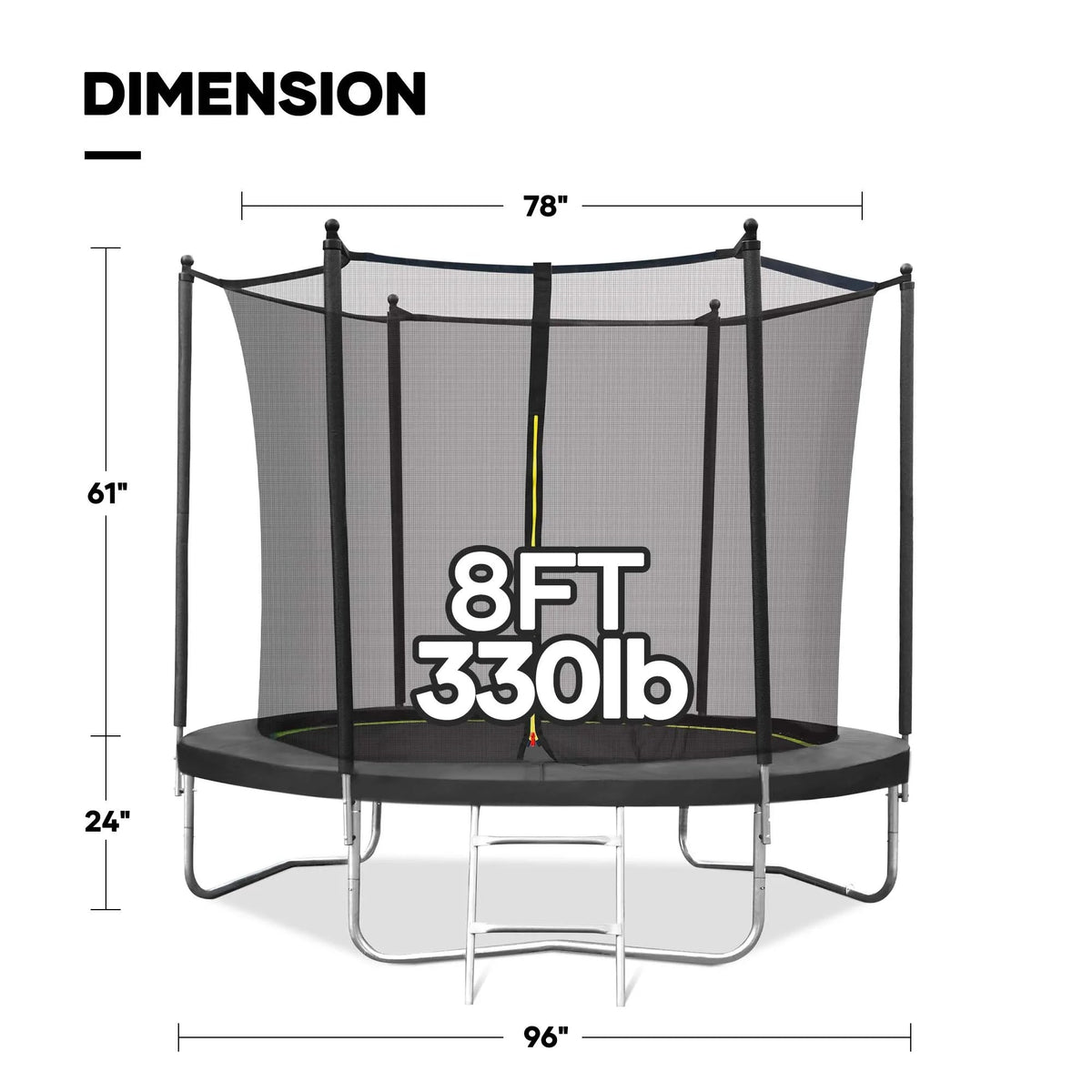 Maxkare 8 Ft Trampoline With Enclosure And Ladder, 264 LBS Capacity