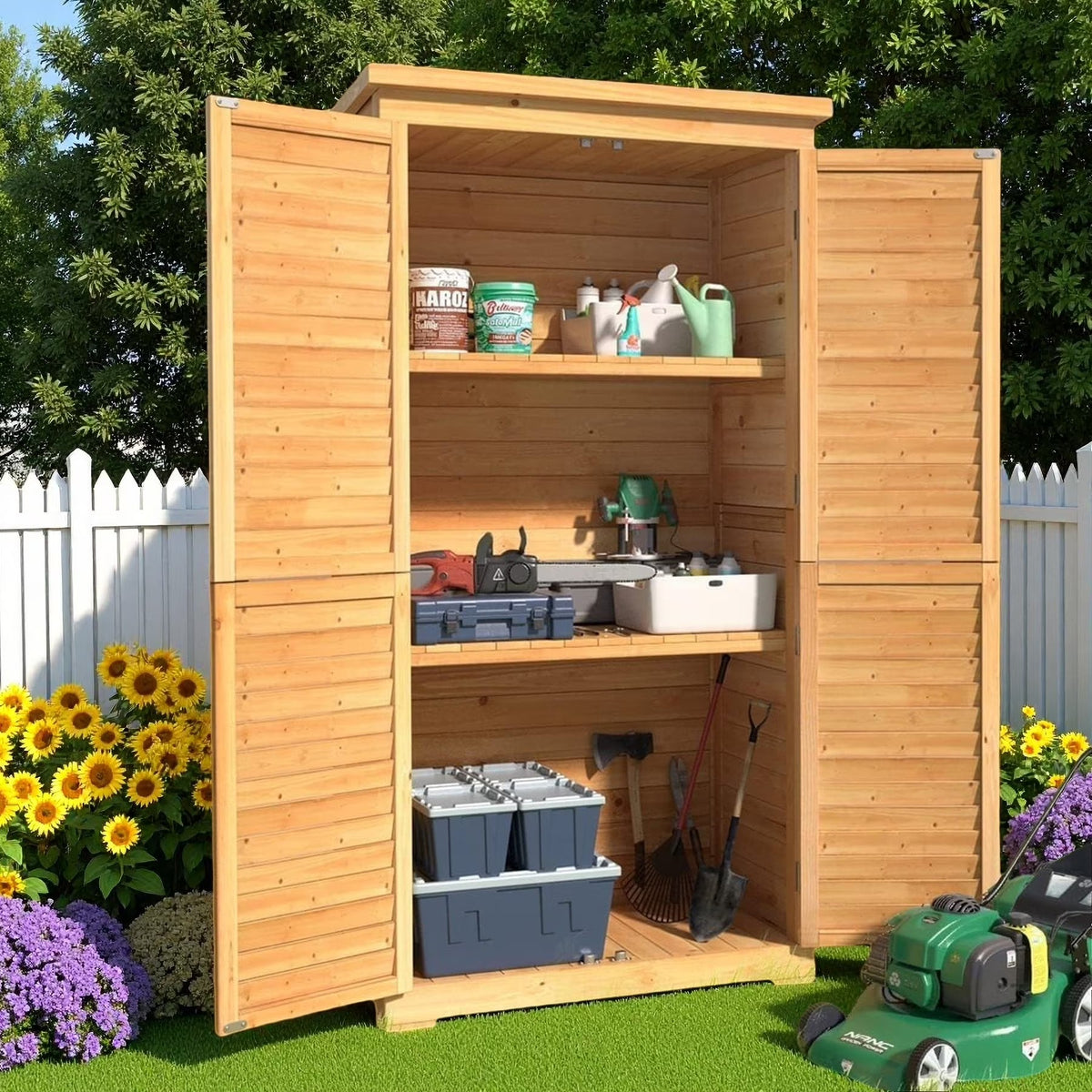 Lofka Outdoor Storage Cabinet With 2 Lockable Doors And 2 Adjustable Shelves, 34.3 x 18.3 x 63.2 in