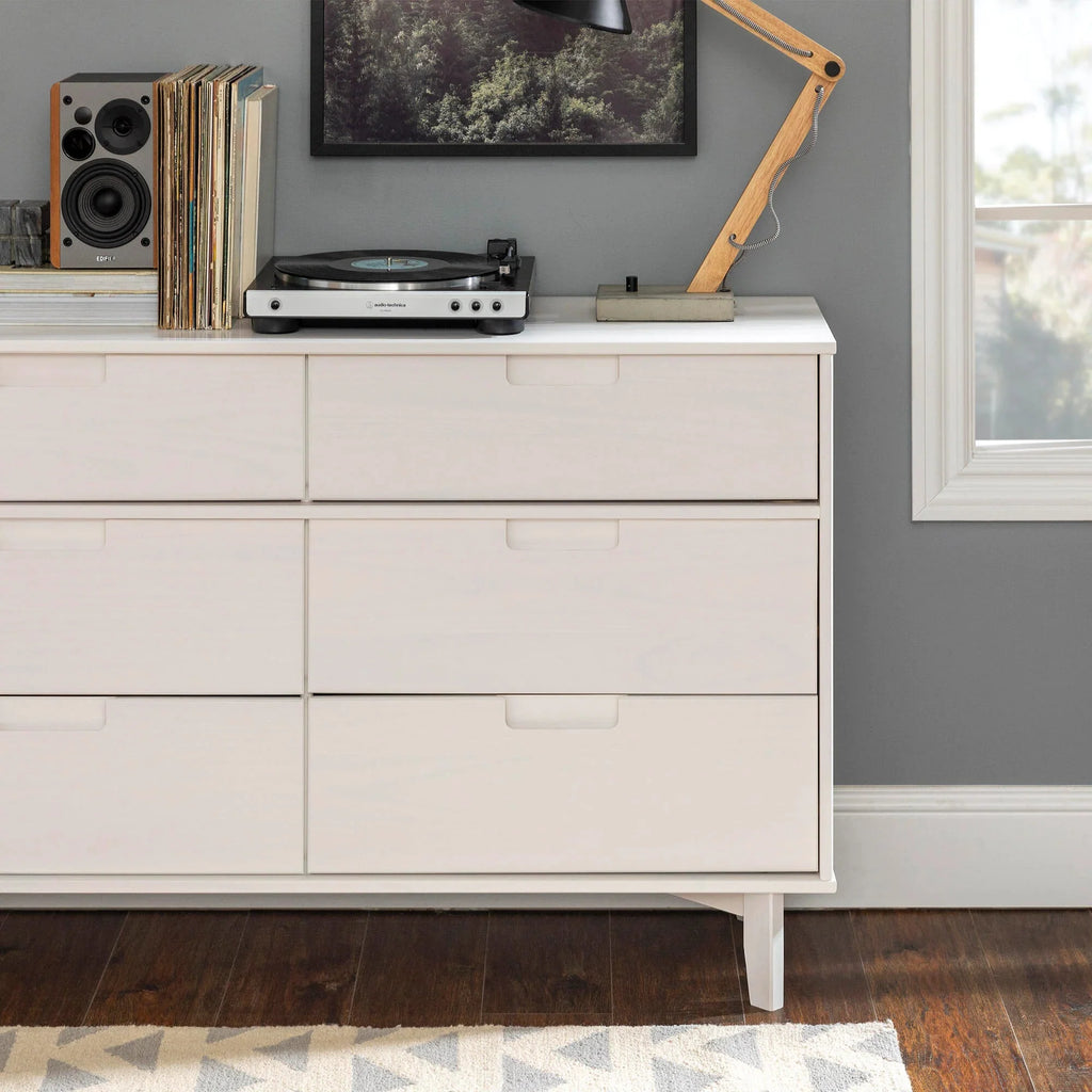 6-Drawer Caramel Mid-Century Modern Solid Pine Wood Dresser