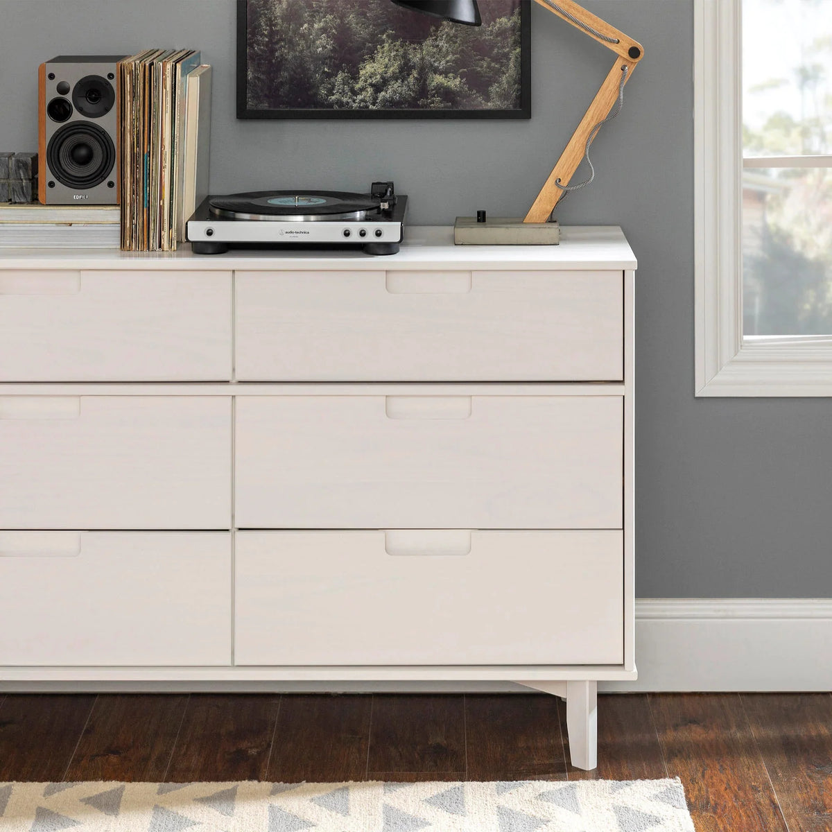 6-Drawer Caramel Mid-Century Modern Solid Pine Wood Dresser