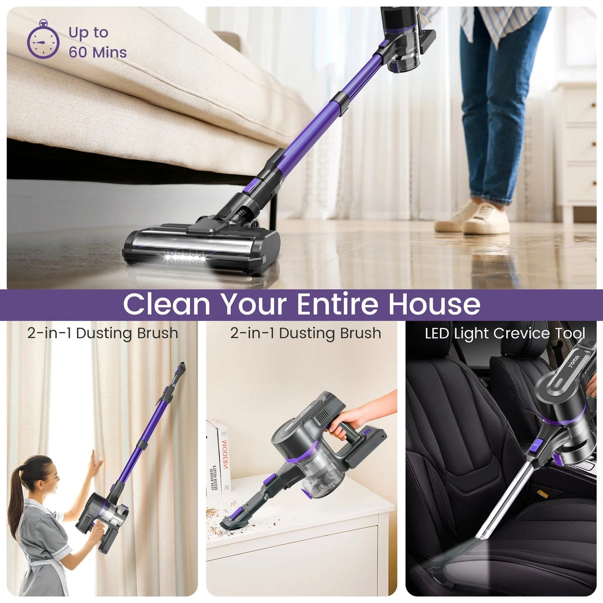 YOMATECH Cordless Stick Vacuum Cleaner, 30KPa, 365W, 6-in-1 - S100