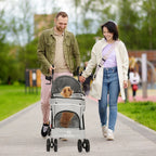 4-Wheel Foldable Cat And Dog Stroller With Storage Basket And 360 Degree Front Wheels - Gray